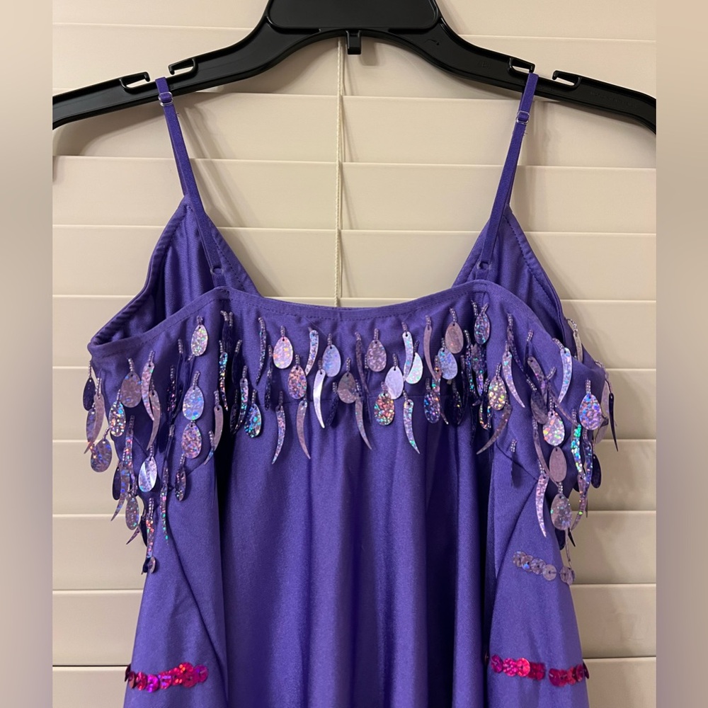 Glamour Costume Dance 2-Piece Sequin Purple Costume Adult Small Tank Top/Shorts - Picture 7 of 12